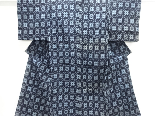 JAPANESE KIMONO / ANTIQUE HITOE KIMONO / COTTON / KURUME KASURI / ABSTRACT FLOWER